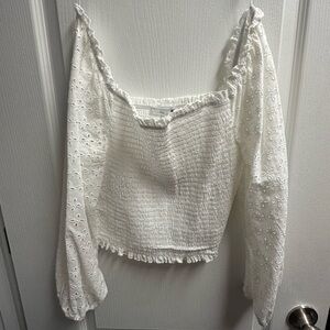 Love Tree Smocked White Eyelet Blouse
